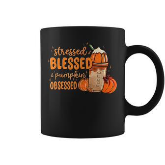 Stressed Blessed And Pumpkin Obsessed Fall Autumn Coffee Mug - Thegiftio UK