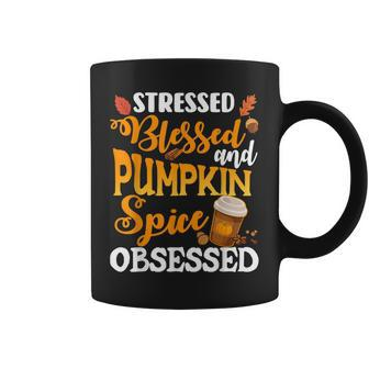 Stressed Blessed & Pumpkin Spice Obsessed Autum Thanksgiving Coffee Mug - Thegiftio UK