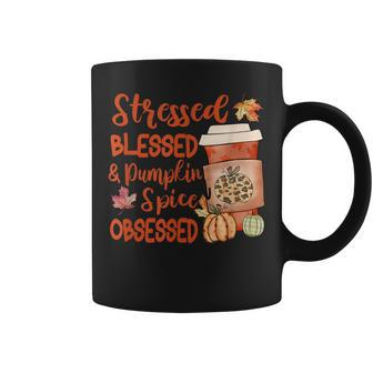 Stressed Blessed And Pumpkin Spice Obsessed Fall Autumn Love Coffee Mug - Thegiftio UK