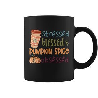 Stressed Blessed Pumpkin Spice Obsessed Thanksgiving Quote Coffee Mug - Monsterry CA