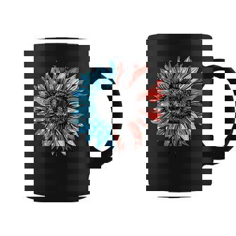 Sunflower Red White Blue American Flag Funny 4Th Of July Coffee Mug - Thegiftio
