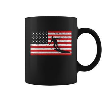 Surfer And Usa Flag Coffee Mug - Monsterry