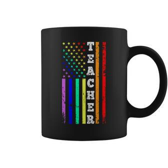 Teacher American Gay Pride Flag Coffee Mug - Seseable
