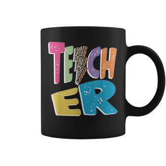 Teacher Colorful Distressed Leopard Lightning Bolt Trendy Coffee Mug - Thegiftio UK