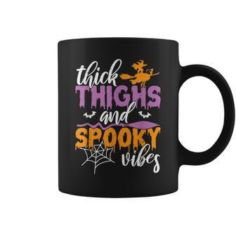 Thick Thighs And Spooky Vibes Halloween Witch Witchcraft Coffee Mug - Seseable