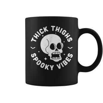 Thick Thighs Spooky Vibes Funny Halloween Skull Workout Gym Coffee Mug - Seseable