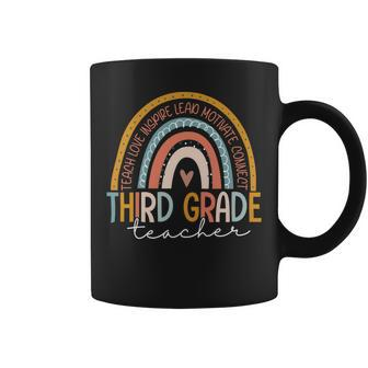Third Grade Teacher Teach Love Inspire Boho Rainbow Coffee Mug - Seseable