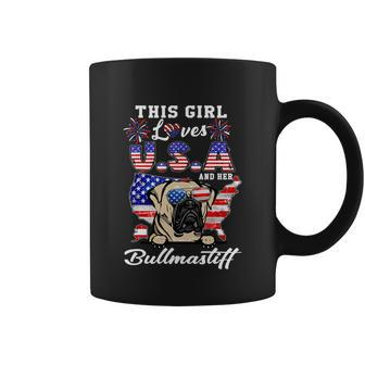 This Girl Loves Usa And Her Dog 4Th Of July Bullmastiff Dog Coffee Mug - Monsterry