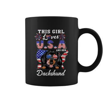This Girl Loves Usa And Her Dog 4Th Of July Dachshund Dog Coffee Mug - Monsterry UK