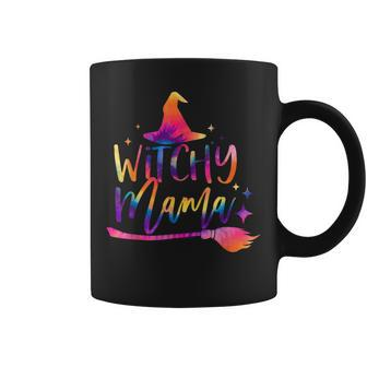 Tie Dye Witchy Mama Witch Hat Broom Spooky Mama Halloween Coffee Mug - Seseable