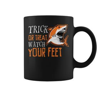 Trick Or Treat Shark Watch Your Feet Halloween Coffee Mug - Seseable