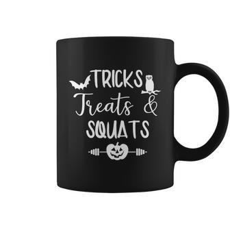 Tricks Treats Squats Pumpkin Weightlifting Halloween Quote Graphic Design Printed Casual Daily Basic Coffee Mug - Thegiftio UK