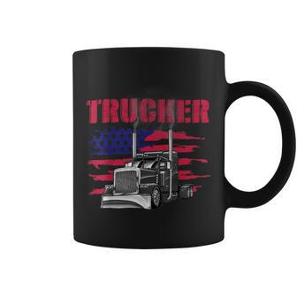 Trucker Truck Driver American Flag Trucker Coffee Mug - Seseable