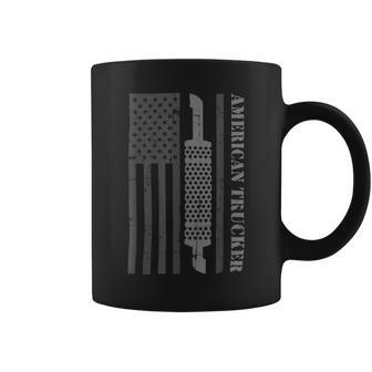 Trucker Truck Driver American Flag With Exhaust American Trucker_ Coffee Mug - Seseable