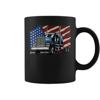 Trucker Trucker 4Th Of July American Flag Truck Driver Coffee Mug - Seseable