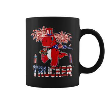 Trucker Trucker American Flag Funny Trex Fireworks 4Th Of July Coffee Mug - Seseable