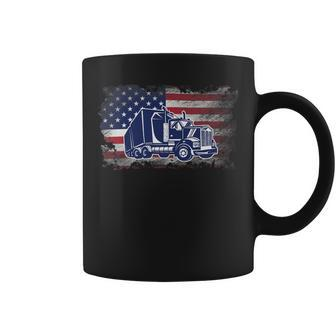Trucker Trucker American Flag Usa Patriotic Trucker _ V2 Coffee Mug - Seseable