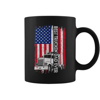 Trucker Trucker Best Truckin Dad Ever Usa Flag Driver Fathers Day_ Coffee Mug - Seseable