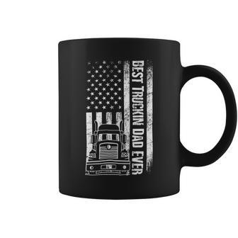 Trucker Trucker Best Truckin Dad Ever Usa Flag Driver Fathers Day_ Coffee Mug - Seseable