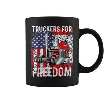 Trucker Trucker For Freedom Convoy 2022 American Canadian Flag Coffee Mug - Seseable