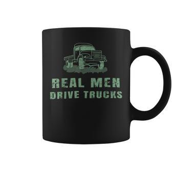 Trucker Trucker Real Drive Trucks Funny Vintage Truck Driver Coffee Mug - Seseable