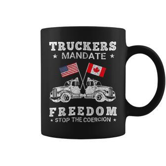 Trucker Truckers Mandate Freedom Stop The Coercion Usa Canada Flags Coffee Mug - Seseable