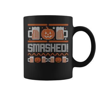Ugly Halloween Sweater Pumpkin Jackolantern Lets Get Smashed Sweatshirt Coffee Mug - Thegiftio UK