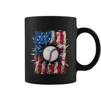 Vintage Baseball 4Th Of July Men Usa American Flag Coffee Mug - Monsterry AU
