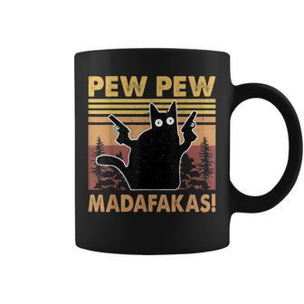 Vintage Black Cat Pew Pew Madafakas Funny Crazy Cat Lovers V2 Coffee Mug - Seseable