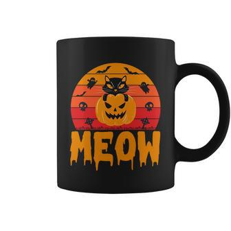 Vintage Halloween Black Cat Meow Desing Coffee Mug
