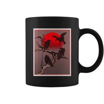 Vintage Japanese Raven Crow Red Moon Coffee Mug - Monsterry AU