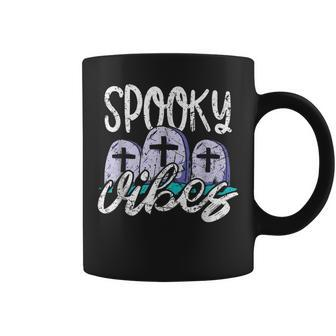 Vintage Spooky Vibes Halloween Art - Cemetery Tombstones Coffee Mug - Seseable