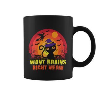 Want Brains Bight Meow Cat Halloween Quote Coffee Mug - Monsterry AU