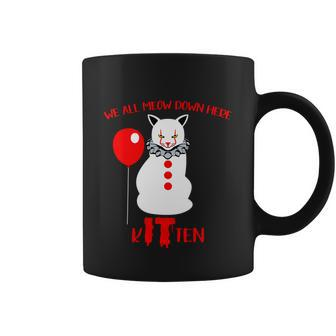 We All Meow Down Here Kitten Halloween Quote Coffee Mug - Monsterry DE