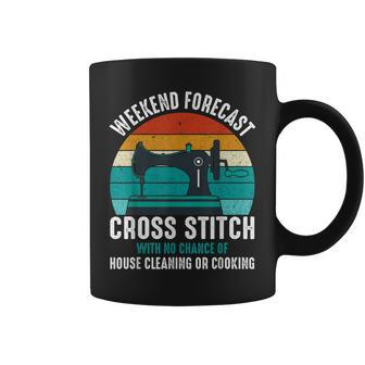 Weekend Forecast Cross Stitch With No Chance Of Cleaning Coffee Mug - Seseable