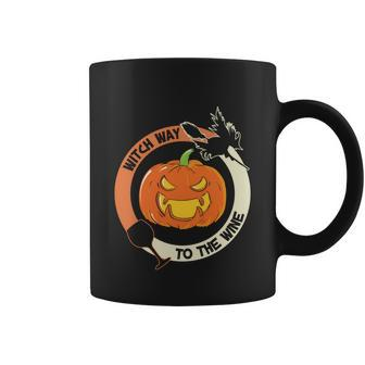 Witch Way To The Wine Pumpkin Halloween Quote Coffee Mug - Monsterry AU