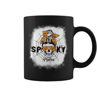 Women Spooky Mama Halloween Skull Messy Bun Witch Mom Coffee Mug - Seseable