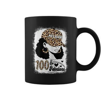 Womens 100 Years Old Fabulous Messy Bun Afro Leopard 100Th Birthday Coffee Mug - Thegiftio UK