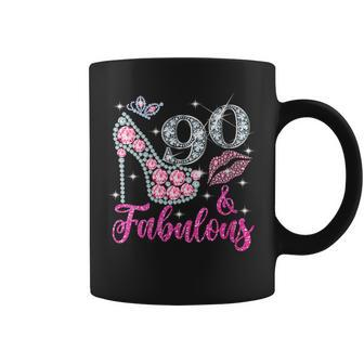 Womens 90 & Fabulous Diamond Crown Shoes Queen 90 Yrs Old Birthday Coffee Mug - Seseable