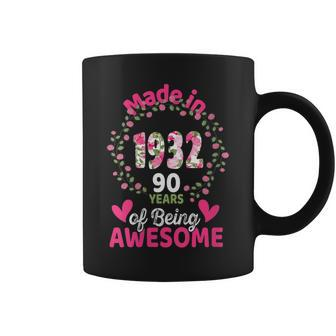 Womens 90 Years Old 90Th Birthday Born In 1932 Women Girls Floral Coffee Mug - Seseable
