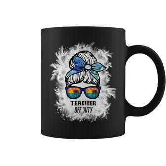 Womens Bleached Teacher Off Duty Messy Bun Beach Sunset Funny Teach Coffee Mug - Seseable