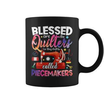 Womens Blessed Are Piecemakers Sewing Pun Quilting Lover Novelty Coffee Mug - Seseable