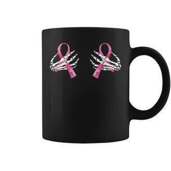 Womens Boob Skeleton Hand On Breast Cancer Ribbon Halloween Womens Coffee Mug - Thegiftio UK