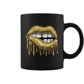 Womens Golden Lip Bite Drip Girly Babe Mouth Sexy Lips Lady Gift Graphic Design Printed Casual Daily Basic Coffee Mug - Thegiftio UK