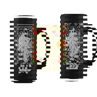 Womens Groovy Halloween Boo With Ghost Pumpkins Retro Floral Ghost Coffee Mug - Thegiftio