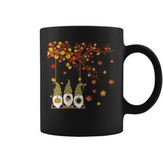Womens Halloween Three Gnomes Hat Leopard Pumpkin Fall Leaves  Coffee Mug