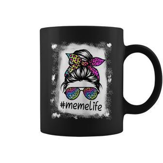 Womens Meme Life Bleached Memelife Tie Dye Leopard Messy Bun Coffee Mug - Thegiftio UK