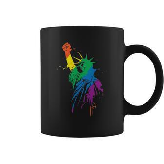 Womens Rainbow Statue Of Liberty With Raised Fist Lgbtq Pride Coffee Mug | Mazezy