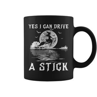 Yes I Can Drive A Stick Halloween Witch Riding Broomstick Coffee Mug - Seseable