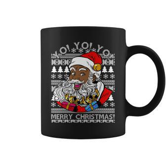 Yo Yo Yo Ho Ho Ho Black Santa Claus Ugly Christmas T-Shirt Graphic Design Printed Casual Daily Basic Coffee Mug